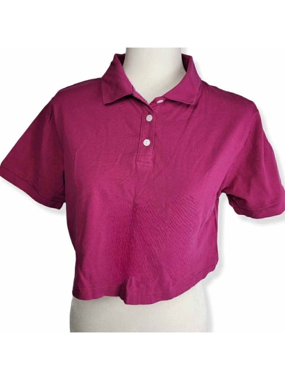 Wild Fable  Cropped Boxy Polo in Magenta  XS